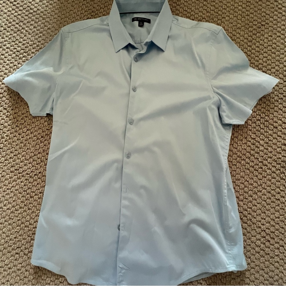 INC International Concepts Light Blue Short Sleeve Button-Down Shirt